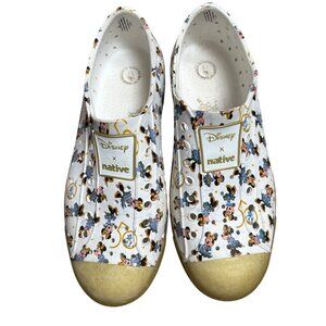 Disney X Native Mickey Mouse Print Slip-On Shoes With Gold Toe Cap Kids Size J3